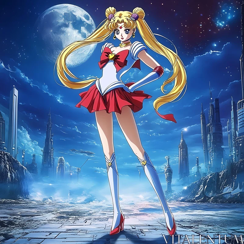 Sailor-style Anime Heroine in Sci-Fi Setting AI Image