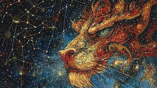Cosmic Lion Zodiac Sign Artwork
