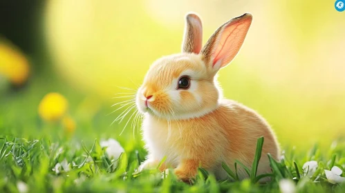 Cute Rabbit on Grassy Field