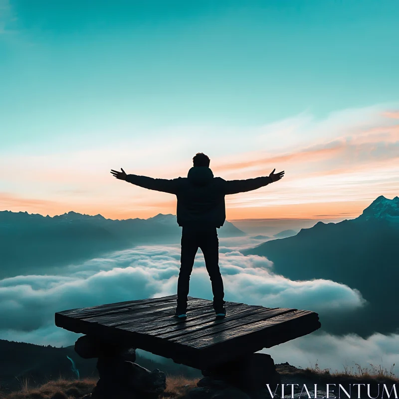 Man Silhouette on Mountain Peak AI Image