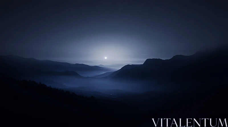 Moonlit Mountain Range at Night AI Image