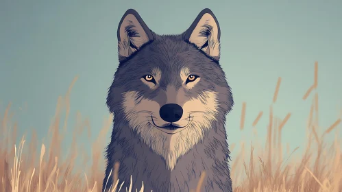 Stylized Wolf with Golden Eyes