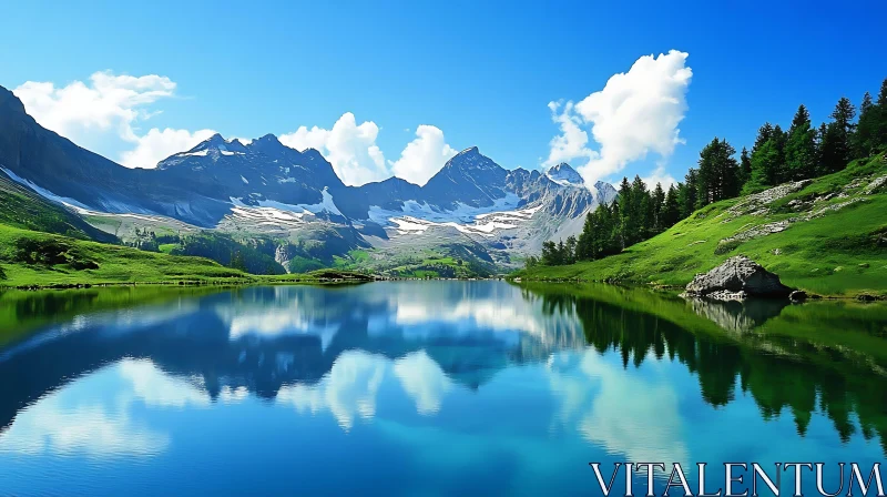 AI ART Alpine Lake Reflecting Mountain Peaks