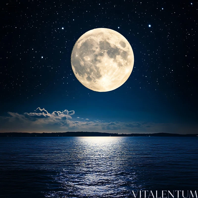 Celestial Moon Over Calm Water AI Image