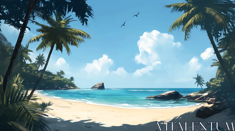 AI ART Seaside Paradise with Palm Trees and Blue Waters