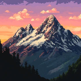 Snowy Mountain Pixel Art Scene