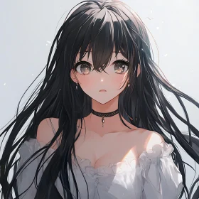 Enchanting Anime Girl in White Dress