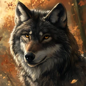 Portrait of a Wolf in Fall