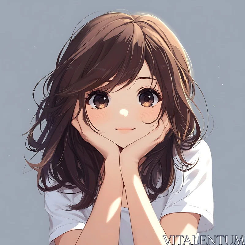 Cute Anime Girl Resting Her Chin AI Image