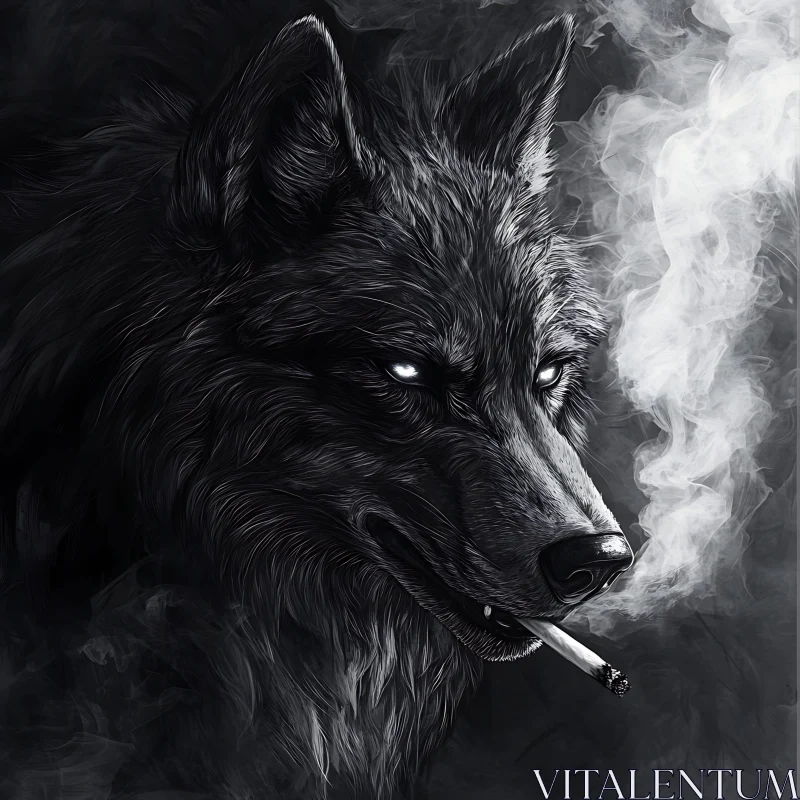 Monochrome Wolf with Cigarette AI Image