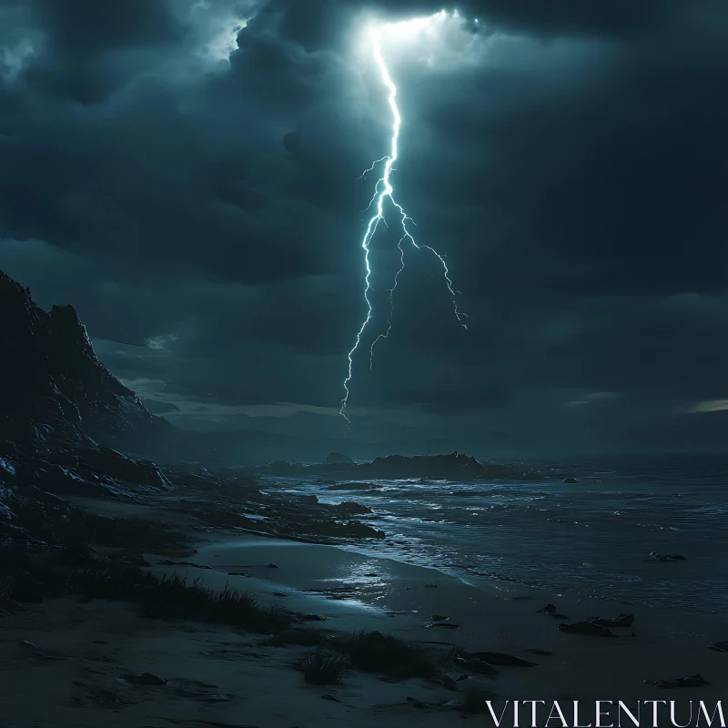 Coastal Lightning Strike Art AI Image