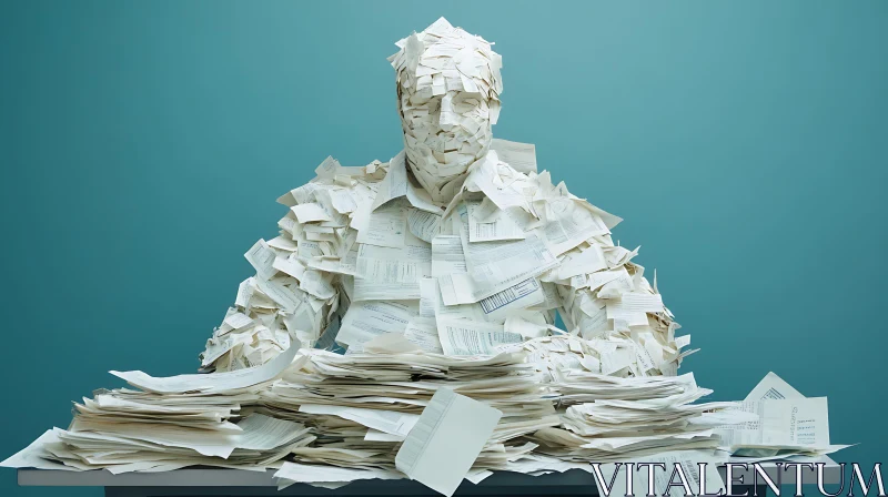 Conceptual Paperwork Sculpture on Teal Background AI Image