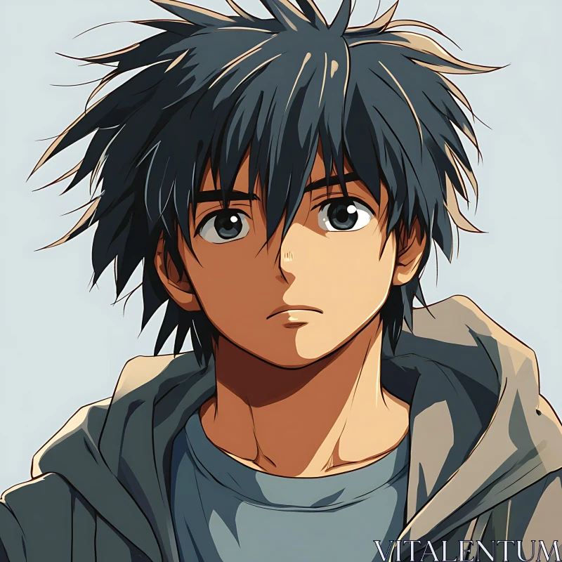 Serious Anime Boy Portrait AI Image