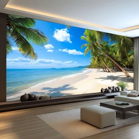 Modern Interior with Tropical Beach Mural