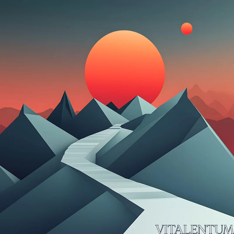 AI ART Geometric Mountain Landscape with Stairs