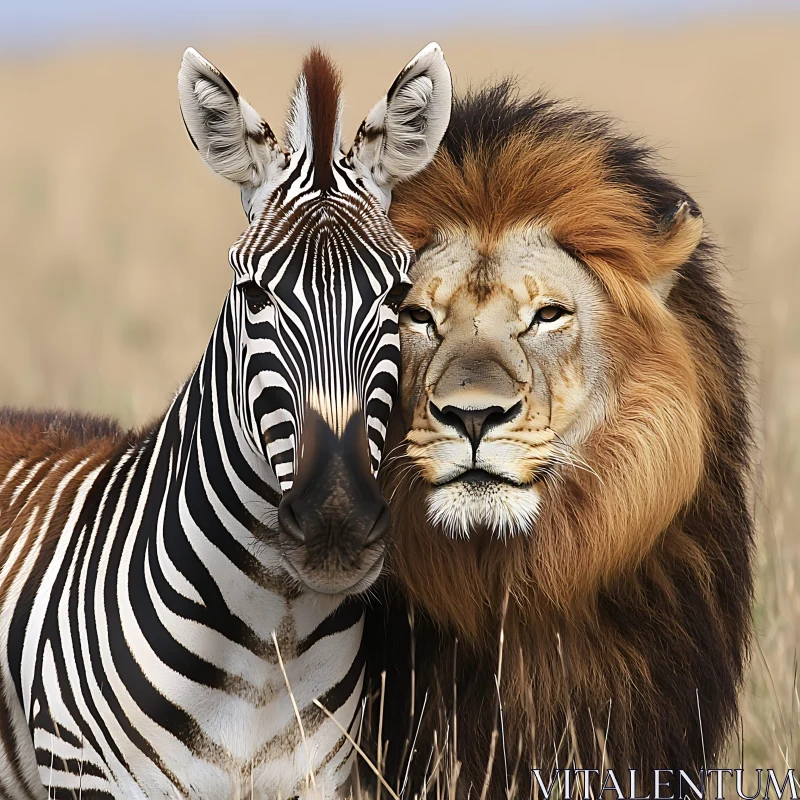 Harmony in the Wild: Lion and Zebra AI Image