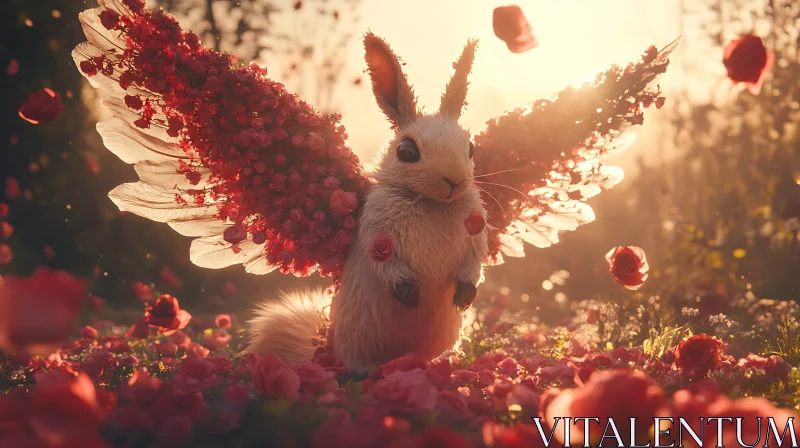 Enchanted Rabbit with Wings of Roses AI Image