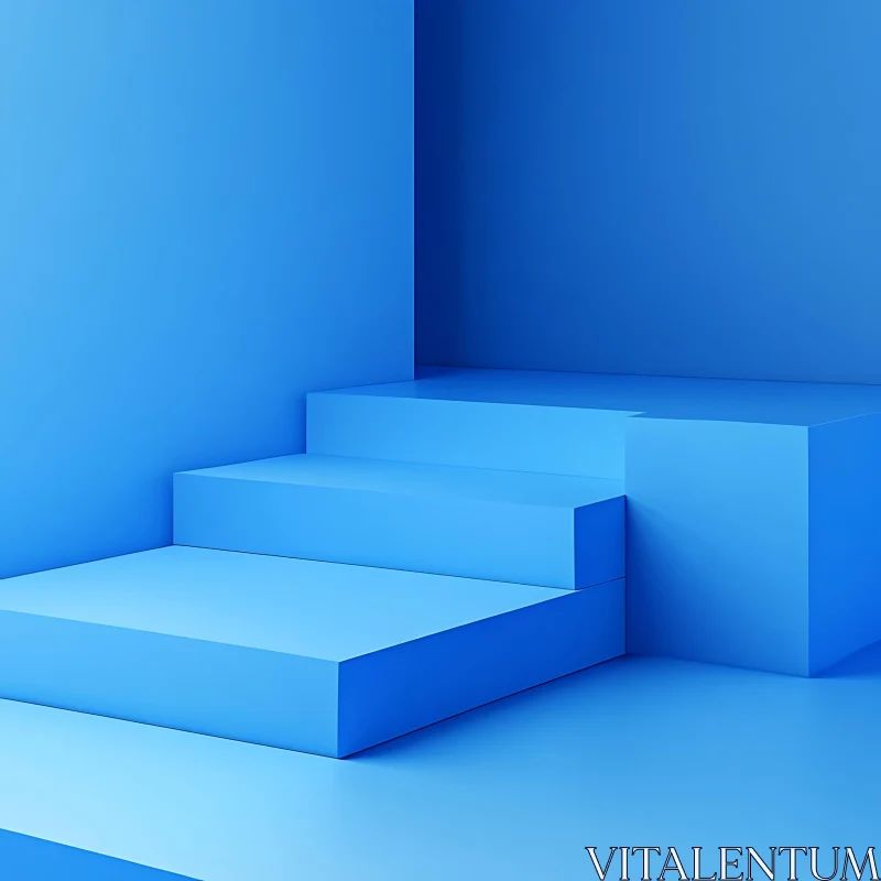 Monochromatic Blue Stairs in Abstract Art AI Image