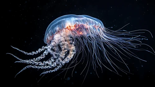 Translucent Jellyfish in Dark Ocean