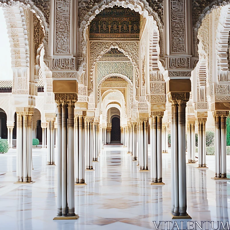 Intricate Columned Hallway in Iconic Palace AI Image