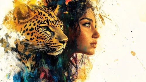 Abstract Portrait of Woman and Leopard