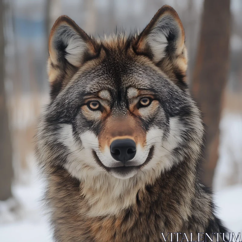 AI ART Close-Up of a Wolf in a Snowy Forest