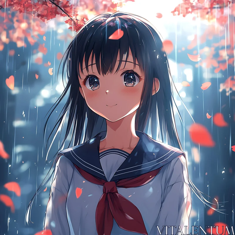 Serene Anime Girl in Spring AI Image