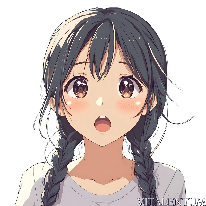 Surprised Anime Girl with Braided Hair AI Image