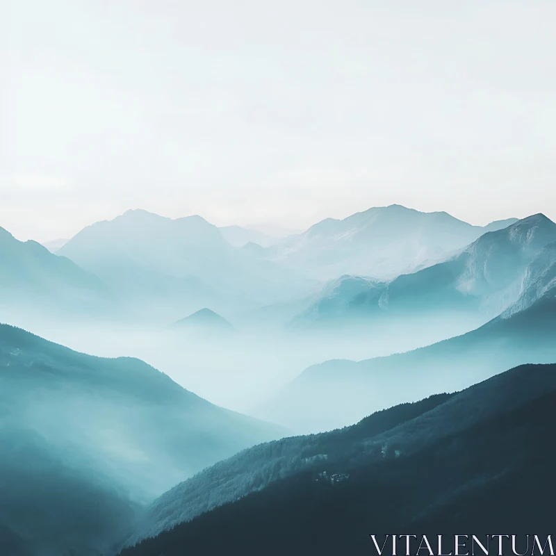 AI ART Misty Blue Mountain Range