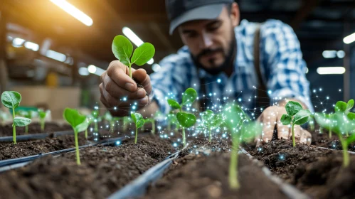 Farmer Planting Seedling with Care