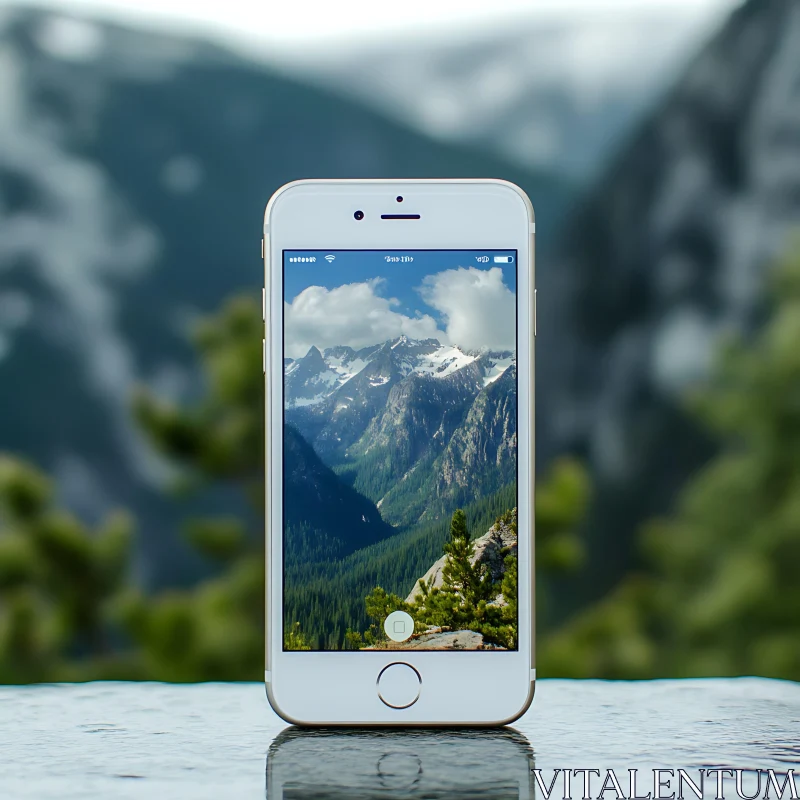 Scenic Mountain Range Displayed on Phone AI Image