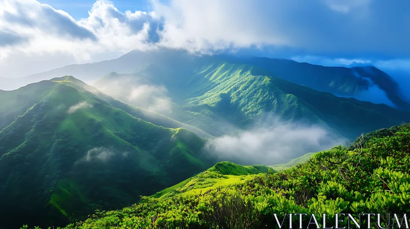 Mist Shrouded Mountain Peaks AI Image