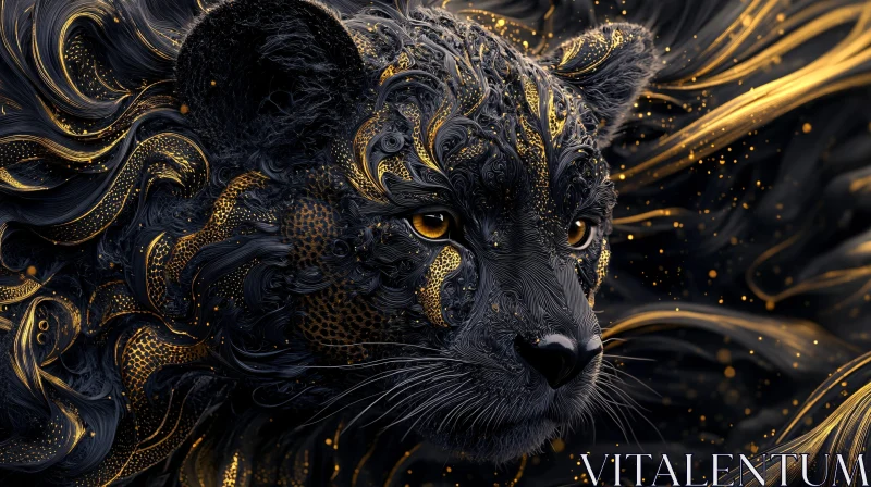 AI ART Black Leopard with Golden Ornamentation