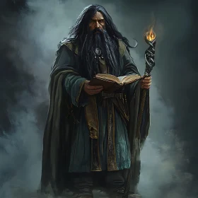 Mystical Wizard Reading Magic Book