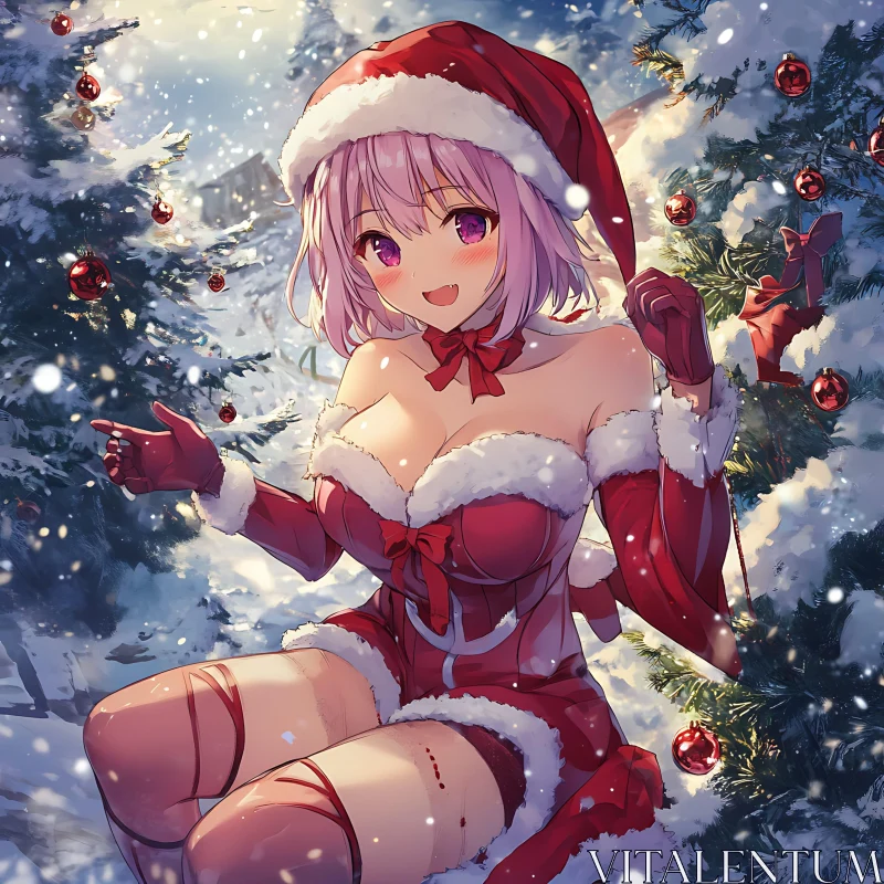 Festive Anime Girl in Winter Wonderland AI Image