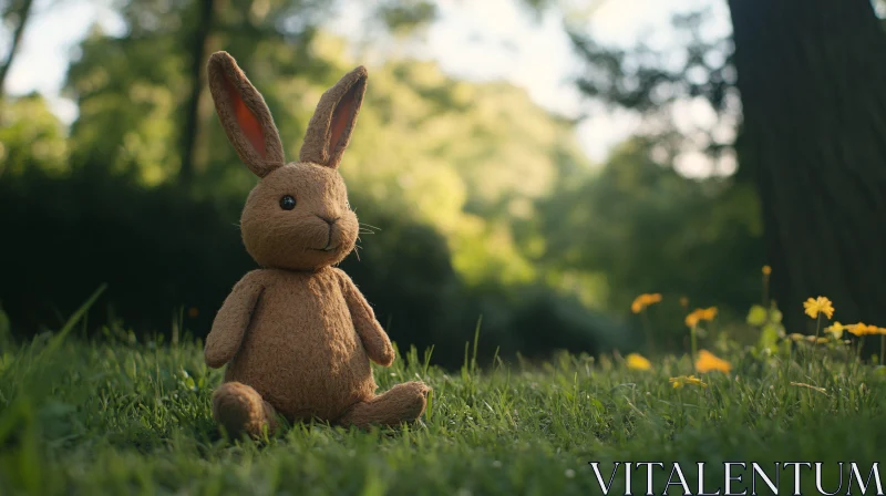 Peaceful Rabbit Toy in Nature AI Image