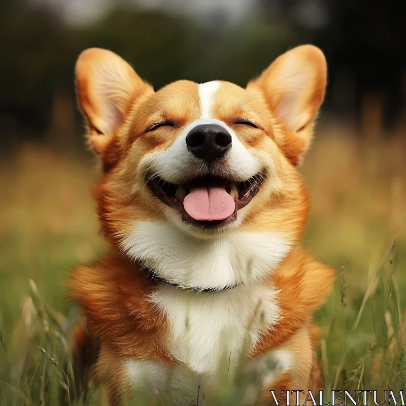 Smiling Corgi in Tall Grass AI Image