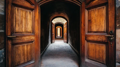 Receding Wooden Doors in Archway