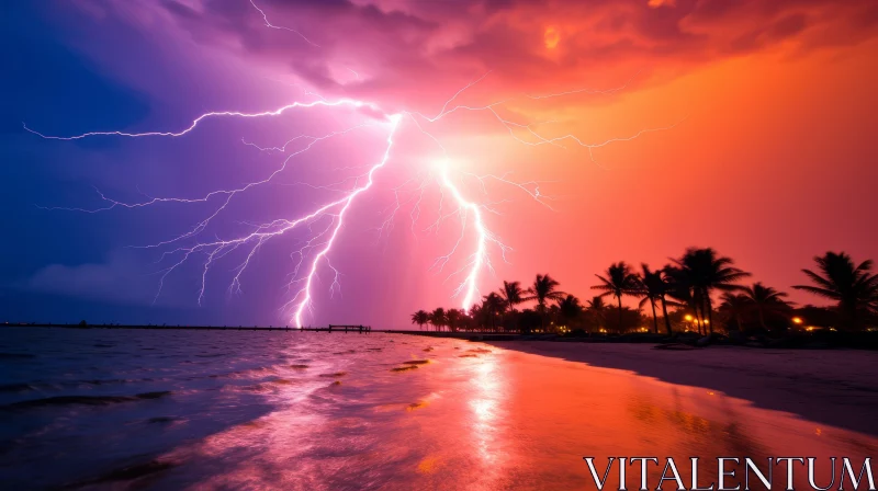 Exotic Fantasy Lightning Streak Over Beach AI Image