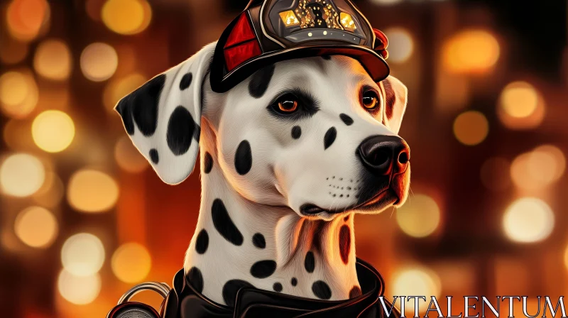 Dalmatian Wearing Firefighter Helmet Art AI Image