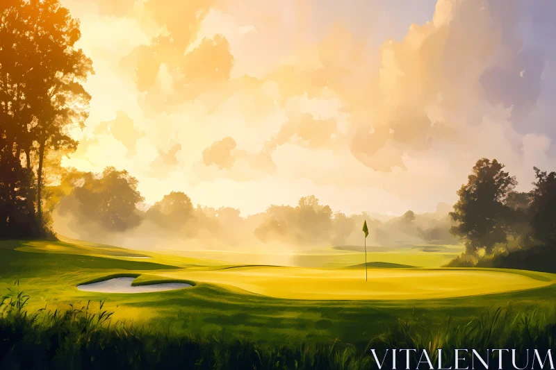 Stunning Sunset Over a Lush Golf Course , AI AI Image