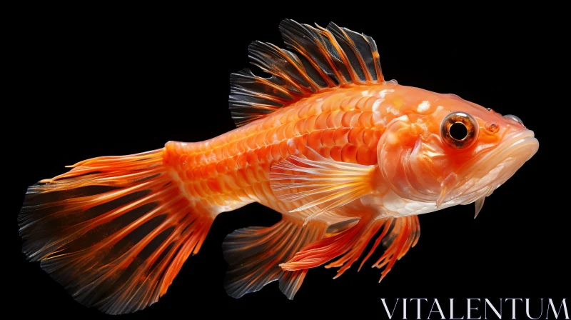 Orange Fish in Chinese Cultural Style against Black Background AI Image