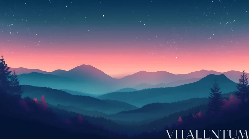 Starry Night Over Mountain Landscape