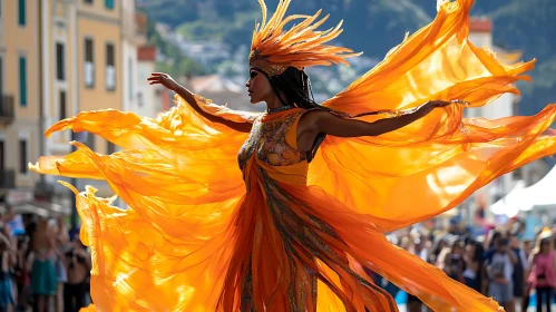 Festive Woman in Orange Dress