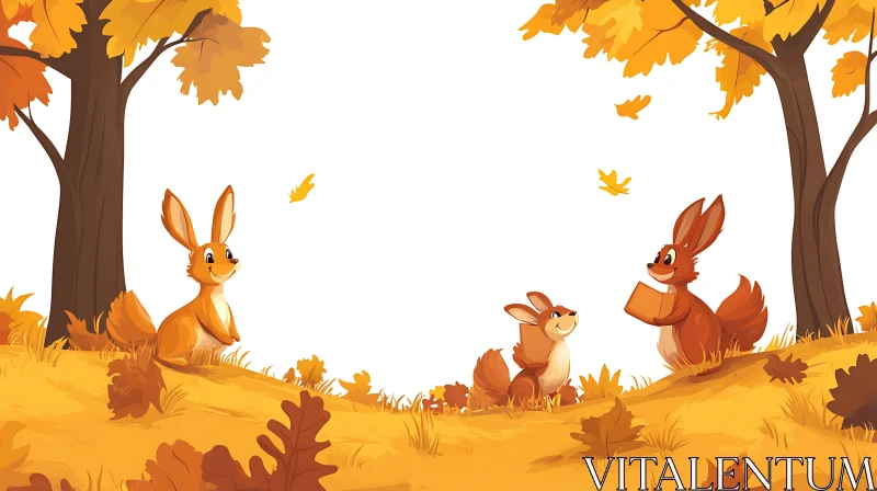 AI ART Cartoon Rabbits in Autumn Scenery