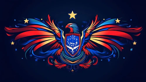 Patriotic Eagle with Shield and Stars