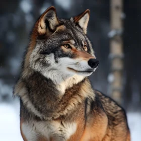 Wild Wolf in Snowy Forest