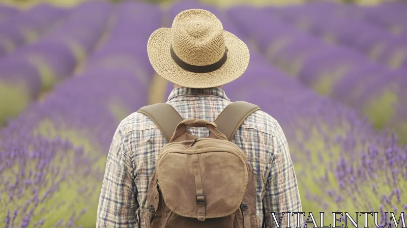 Person in Lavender Field with Backpack