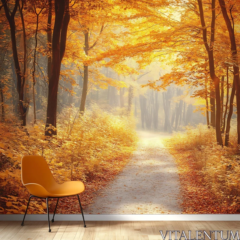 Golden Autumn Path in Serene Forest