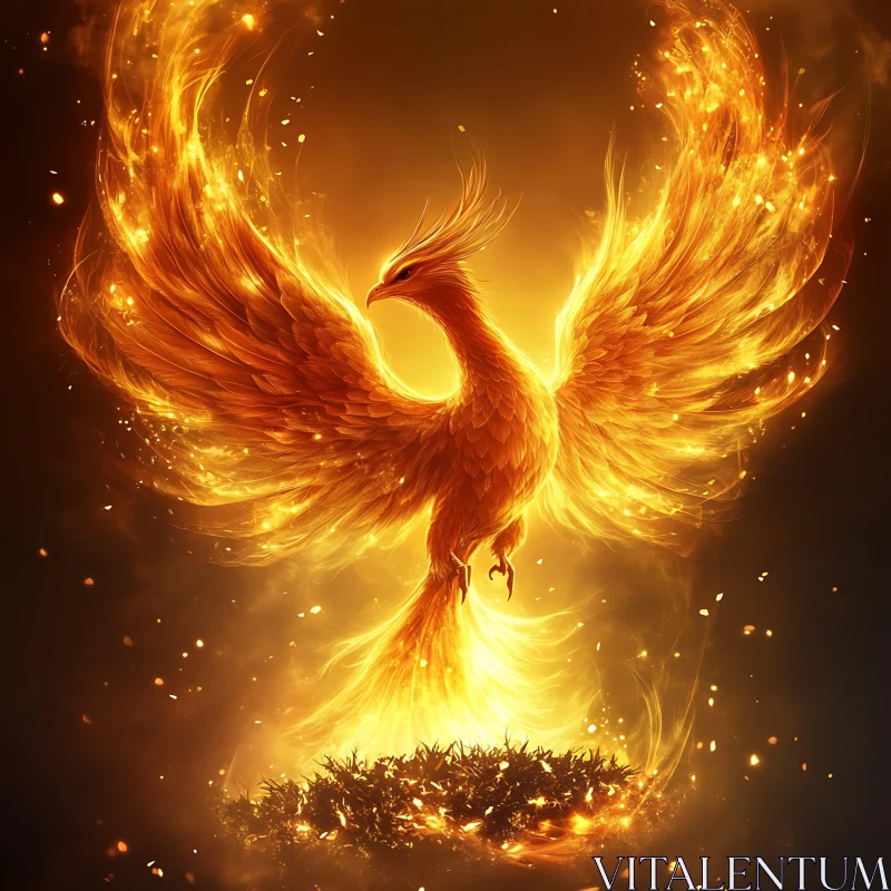 Mythical Phoenix Ablaze in Golden Fire